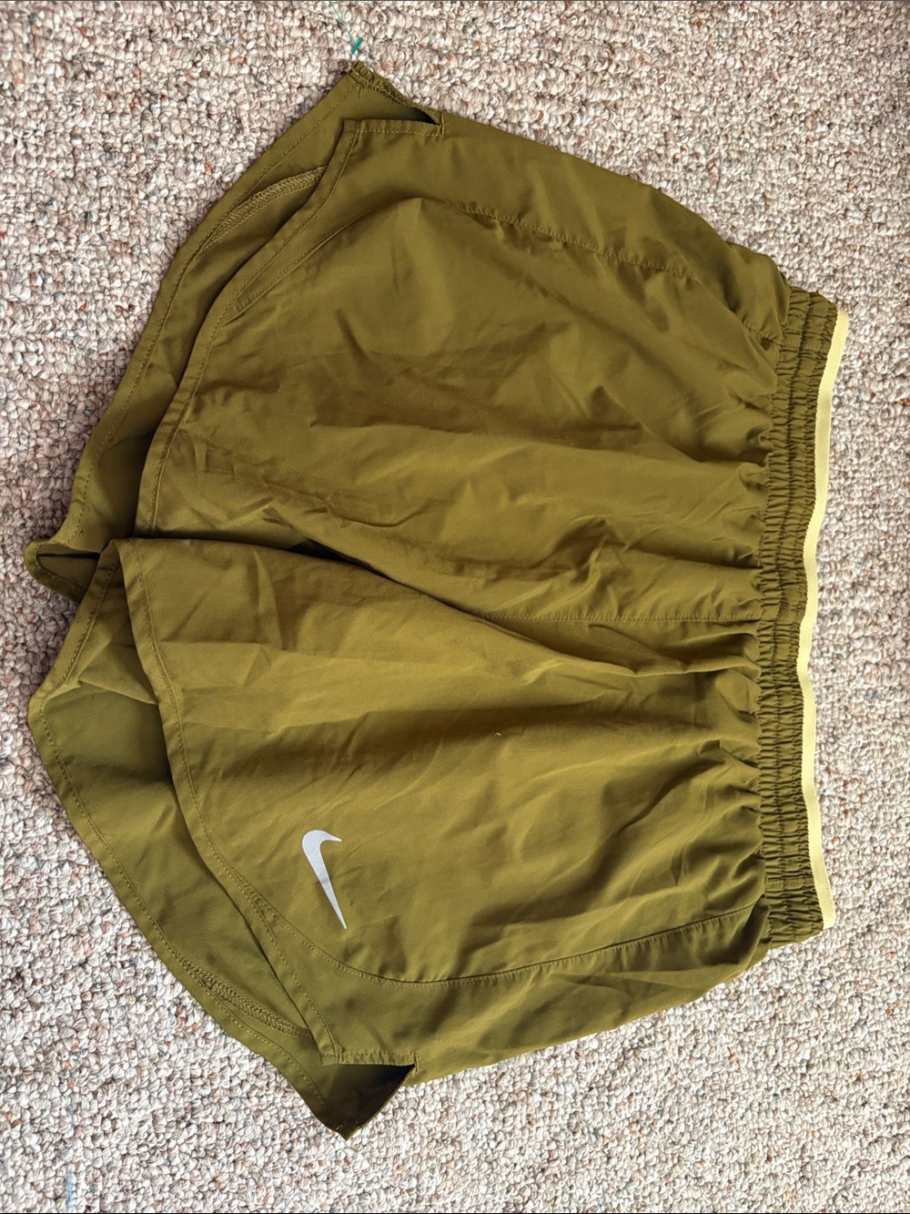 Nike Olive Athletic Running Shorts with Reflective Swoosh